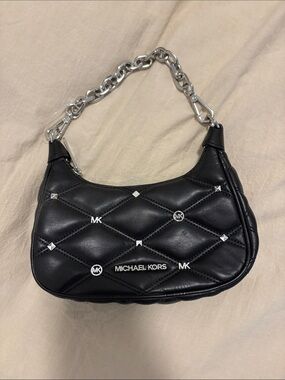 Michael Kors Black Quilted Shoulder Bag with Silver Chain